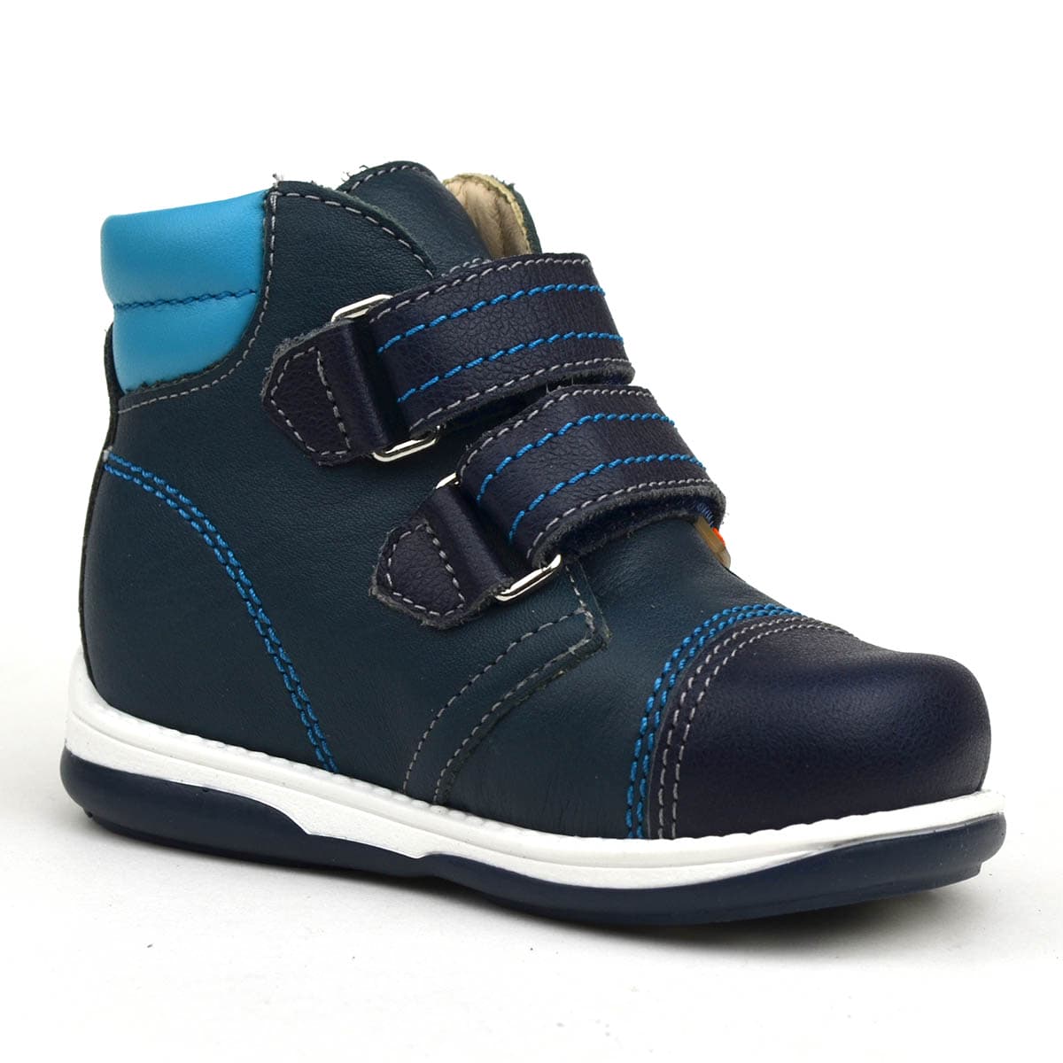 Alex fiú szupinált cipő - vagány kék színű bakancs modell belső oldalról