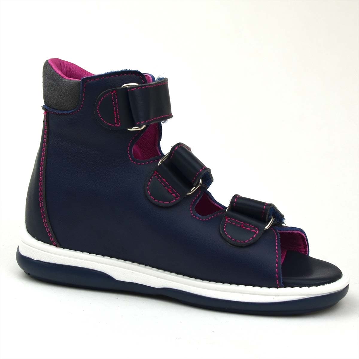 Betti kék kislányszandál - rózsaszín varrással - belső oldalról