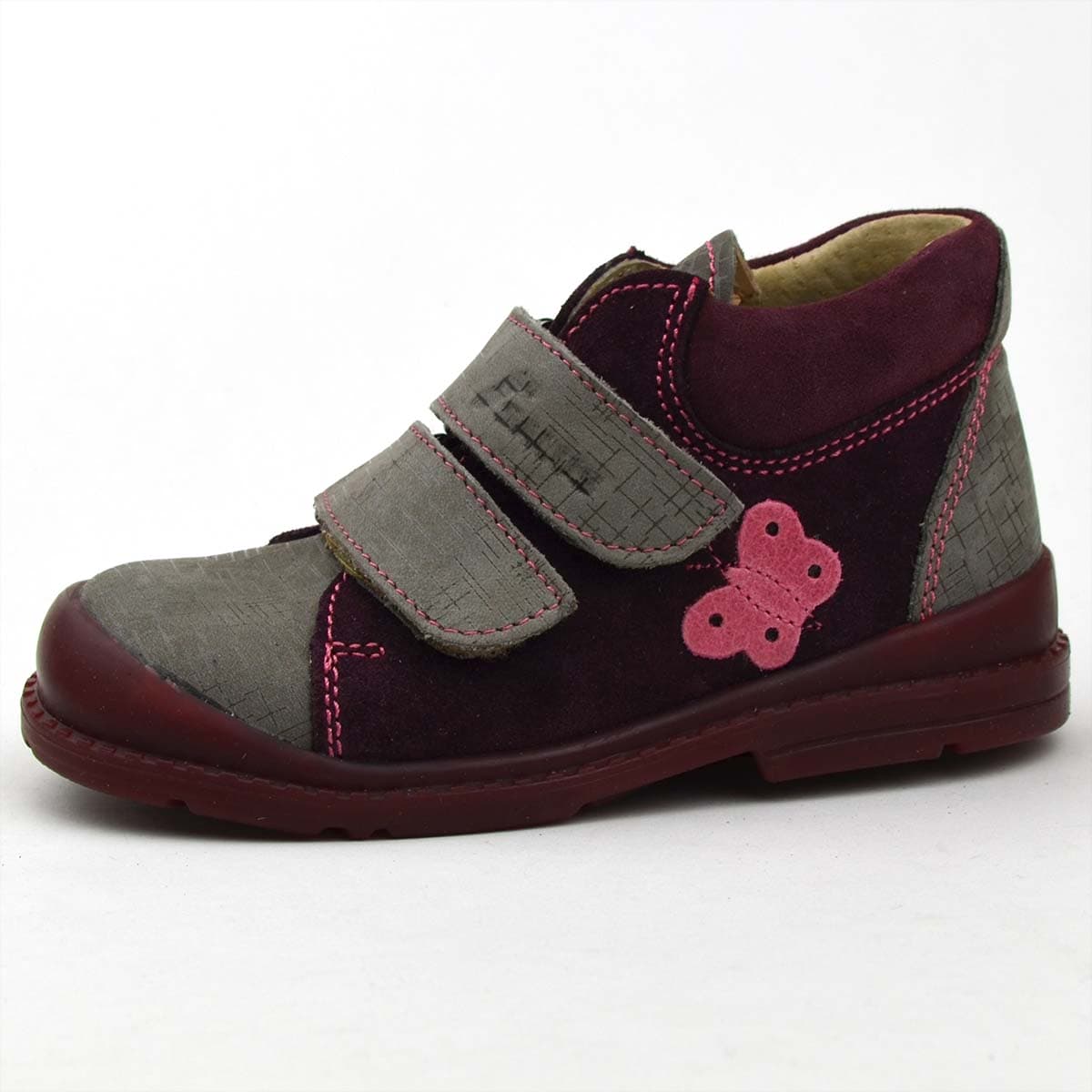 F68 Salus cipo szurke bordo pillangos kislany2 220329 | Hétmérföldes Supinált Gyerekcipő Webáruház F68 Salus kislány félcipő, supinált talppal