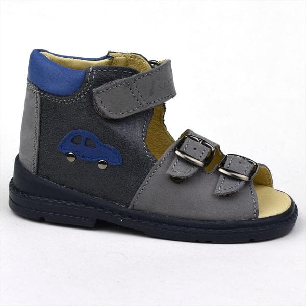 Flo-07 fiúszandál, szürke - kék, autóval Flo-07 fiúszandál, szürke - kék, autóval