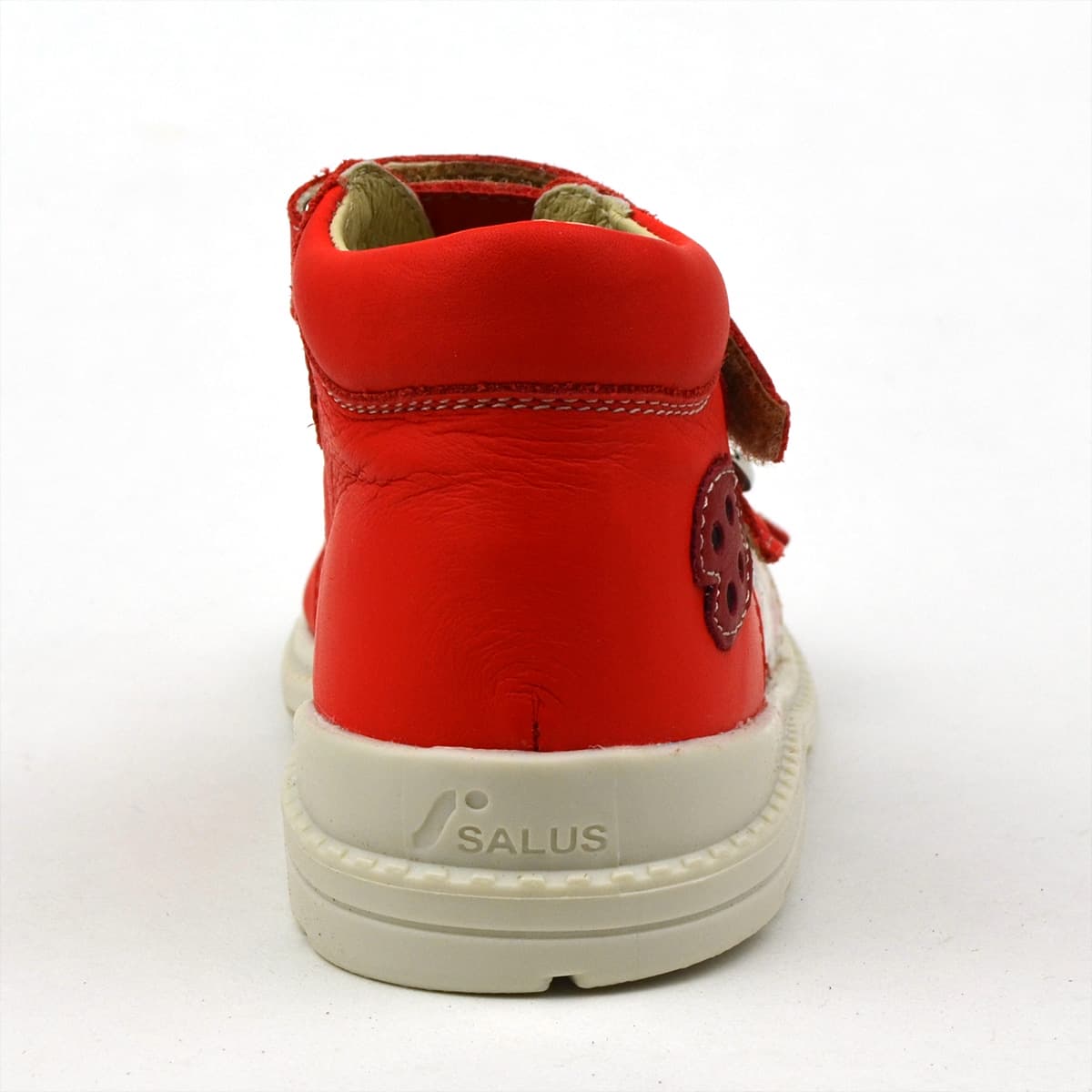 Flo-911 lányszandál piros-drapp színben, katica mintával - hátulról