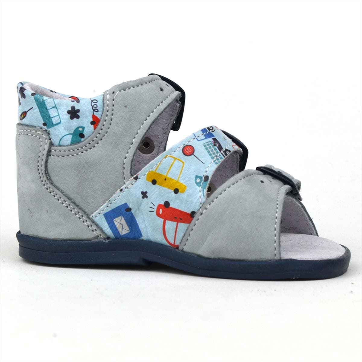 Autós fiú babaszandál szürke színben, 3 csattal - belső oldala