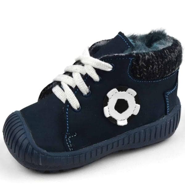 Maus bélelt fiú babacipő sötétkék - foci labdával az oldalán Maus bélelt fiú babacipő sötétkék - foci labdával az oldalán