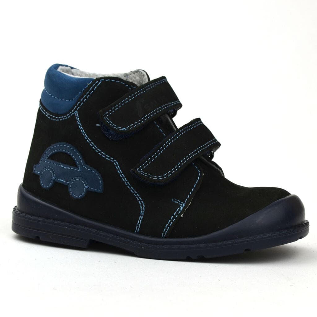 Prémium Flexi Flo-810 Salus cipő, fekete, fiús, autóval az oldalán