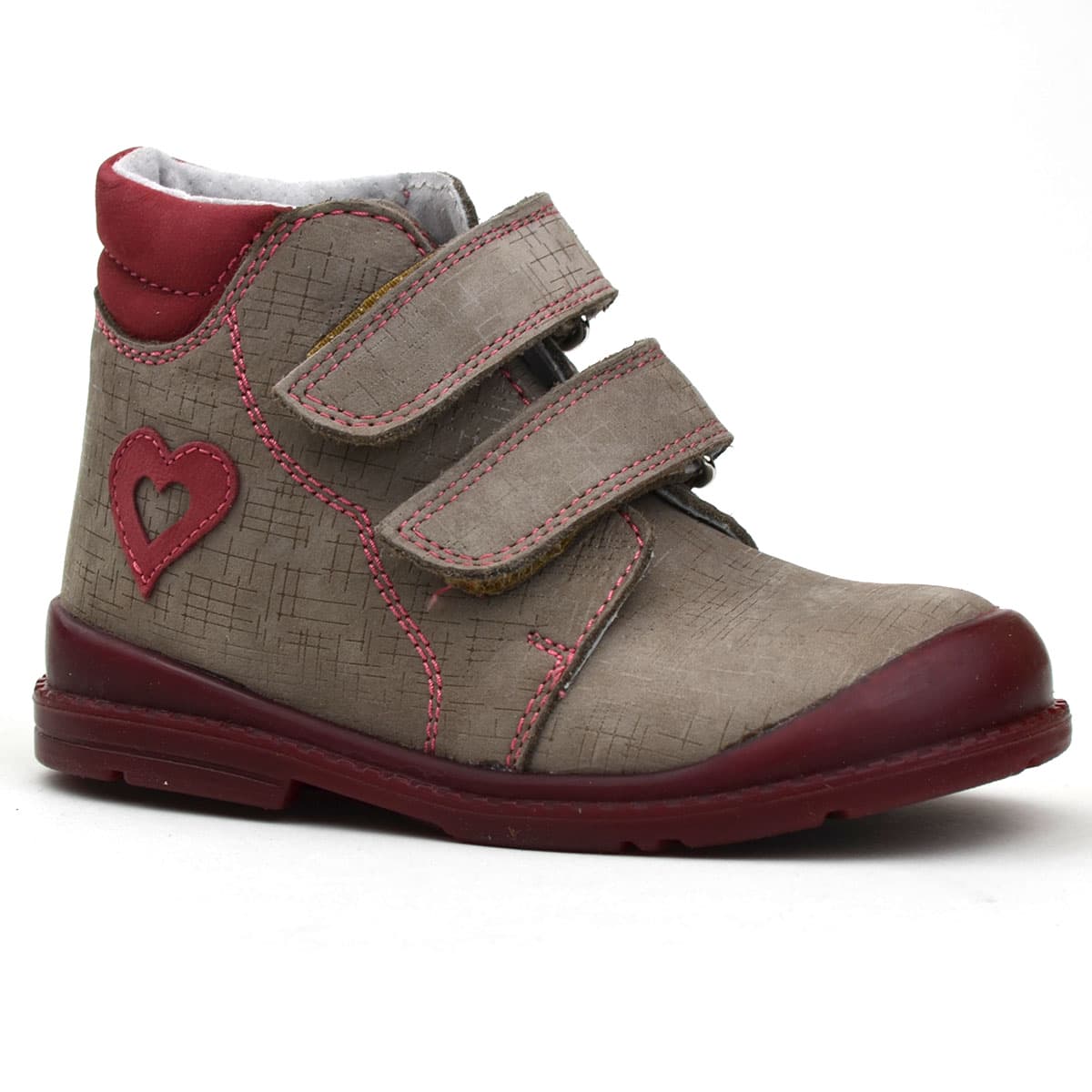 Flo-810 lányos Salus cipő szürke - bordó színben, szívecskével az oldalán
