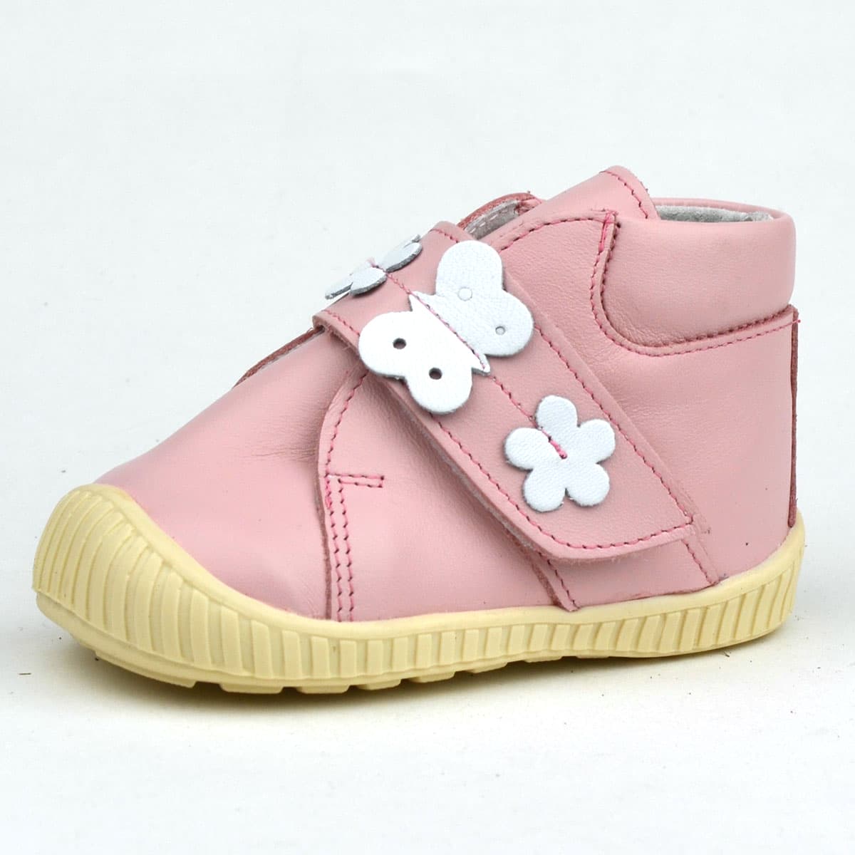 Z13 Maus barack színű tépőzáras első lépés cipő pillangóval és kis virággal