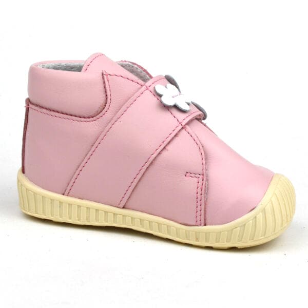 Z13 Maus barack színű tépőzáras első lépés cipő pillangóval és kis virággal - belső oldalról Z13 Maus barack színű tépőzáras első lépés cipő pillangóval és kis virággal - belső oldalról