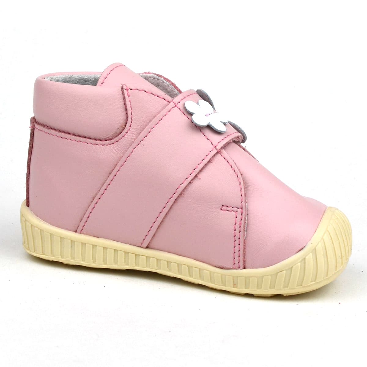 Z13 Maus barack színű tépőzáras első lépés cipő pillangóval és kis virággal - belső oldalról