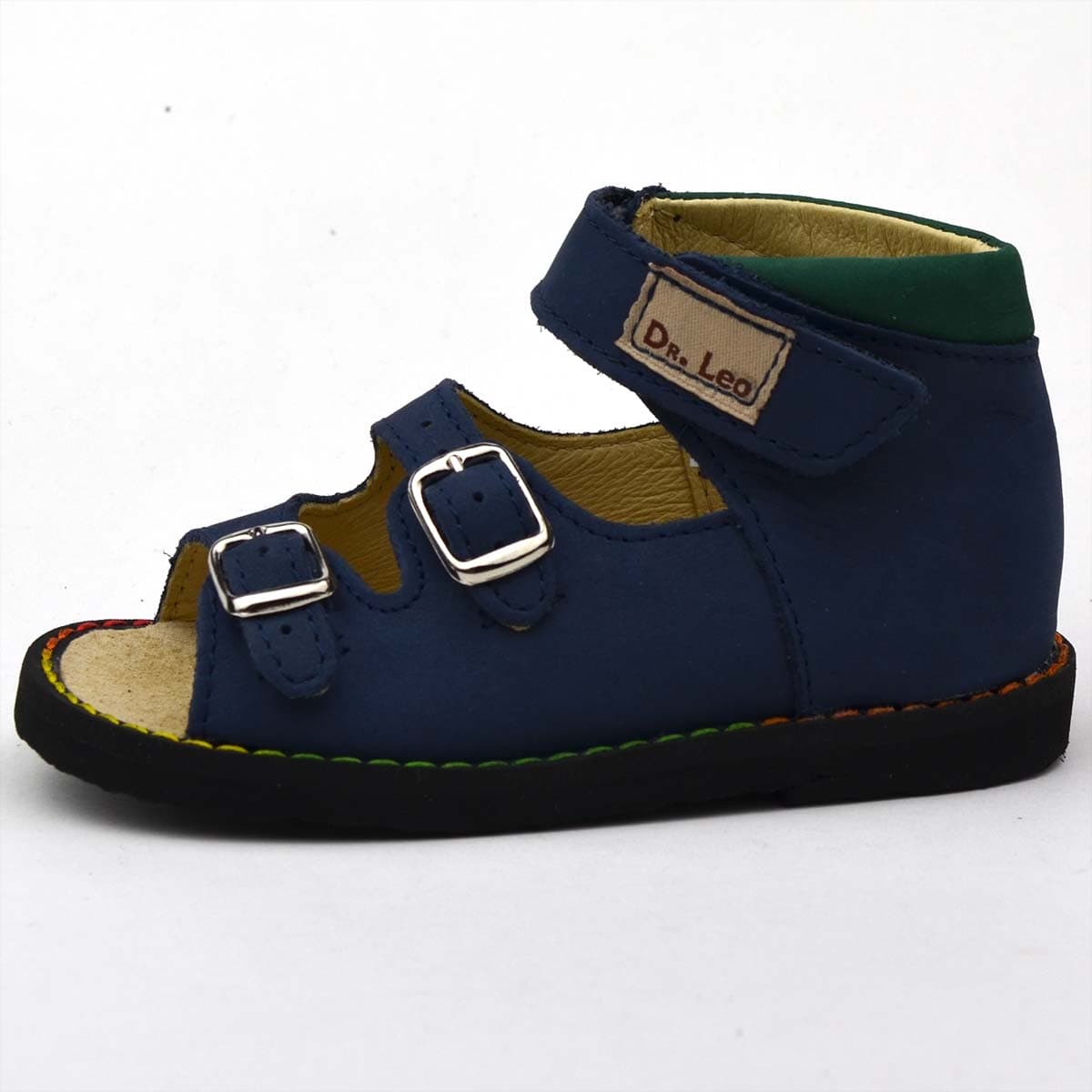 Kék 4102 dr Leo fiúszandál zöld gallérral