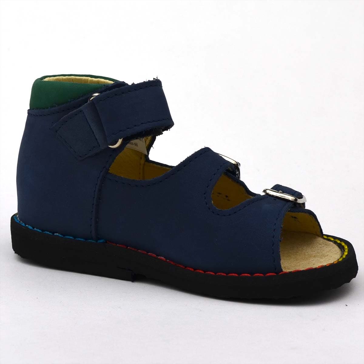 Kék 4102 dr Leo fiúszandál zöld gallérral - belső oldala