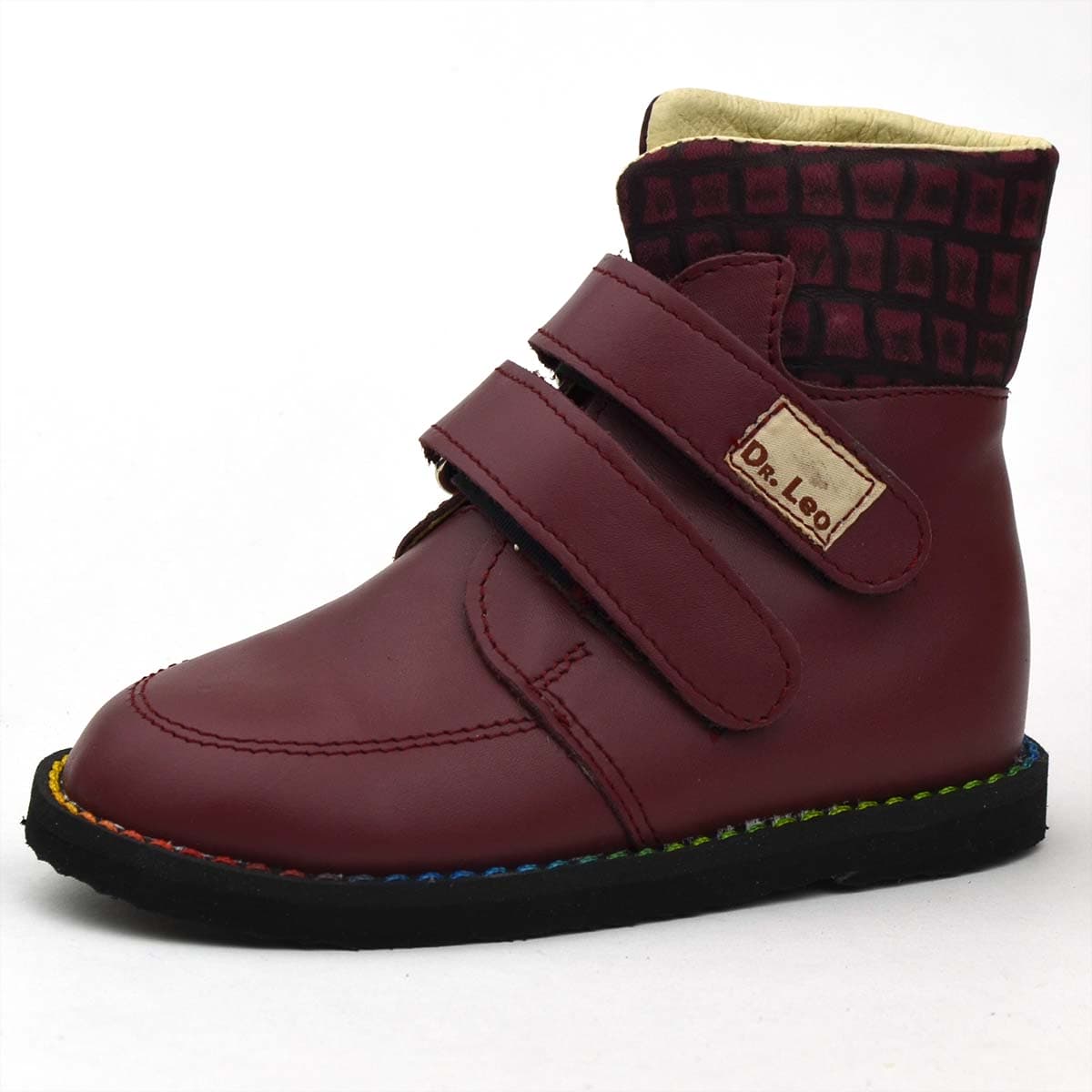 Akciós gyerekcipő - dr Leo magas szárú bakancs bőr béléssel bordó színben - boksz bőr külső